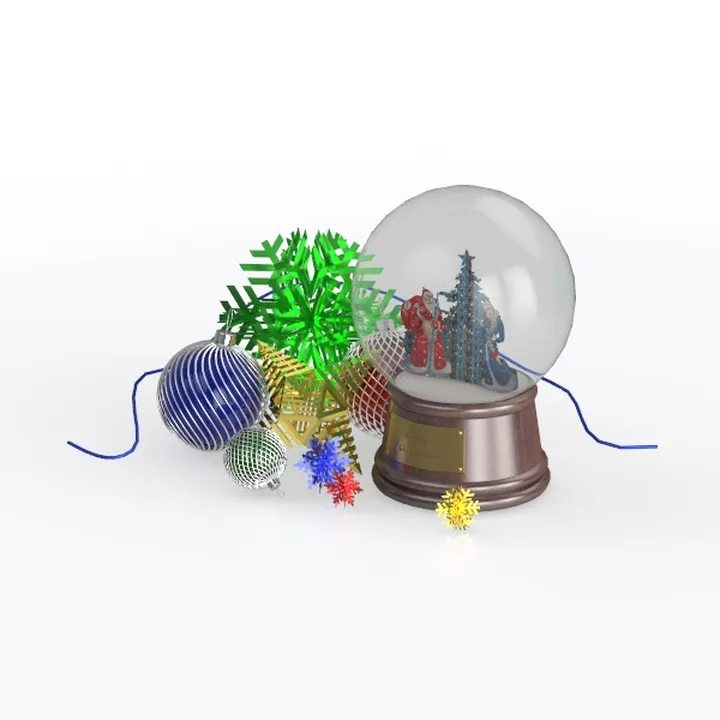 Festive Christmas Snow Globe and Ornament Decor 3D Model