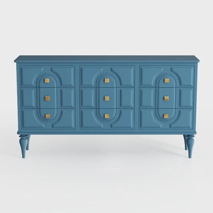Contemporary Blue Painted Wood Dresser with Gold Hardware 3D Model