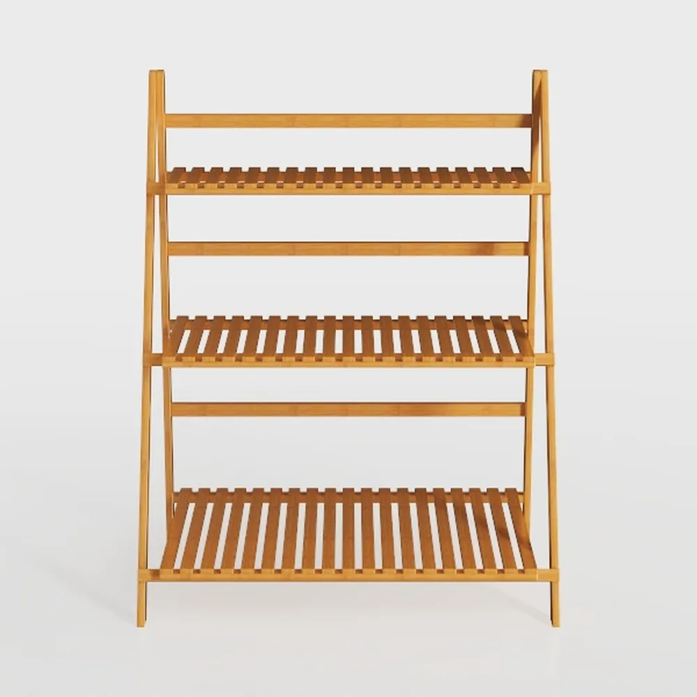 Long Shoe Rack, 3-Tier Bamboo Stackable Shoe Shelf