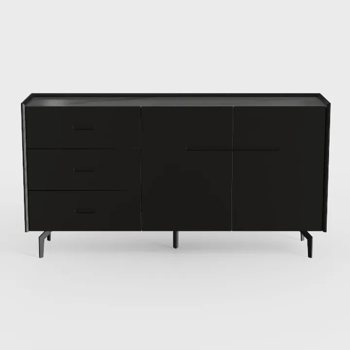 Minimalist Black Solid Wood Sideboard with Drawers and Cabinets 3D Model