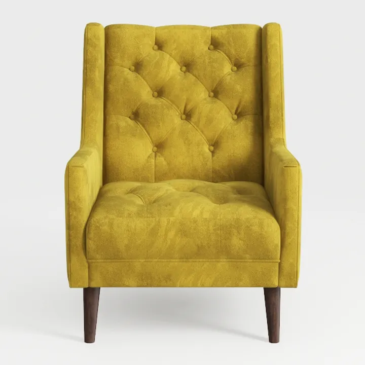 Mustard Yellow Tufted Velvet Wingback Armchair 3D Model