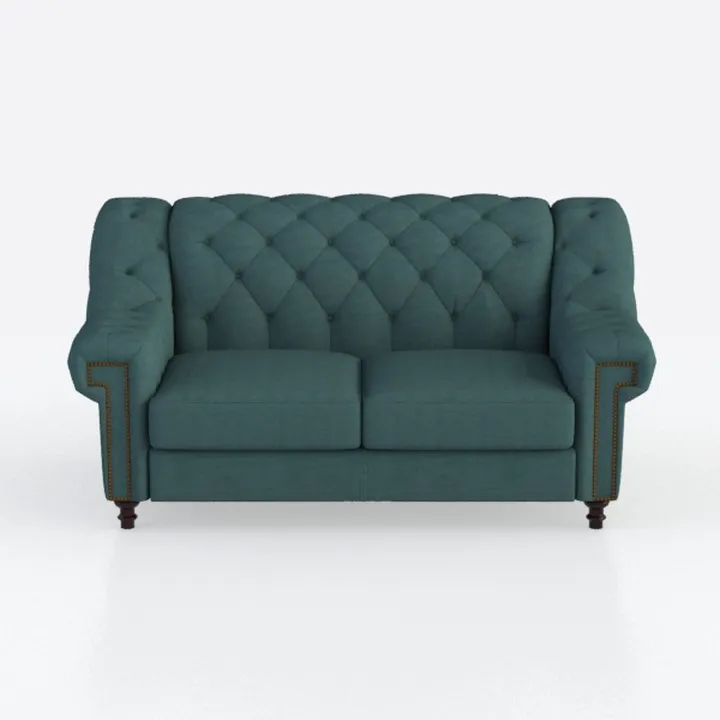 Vintage Tufted Fabric Teal Loveseat Sofa 3D Model