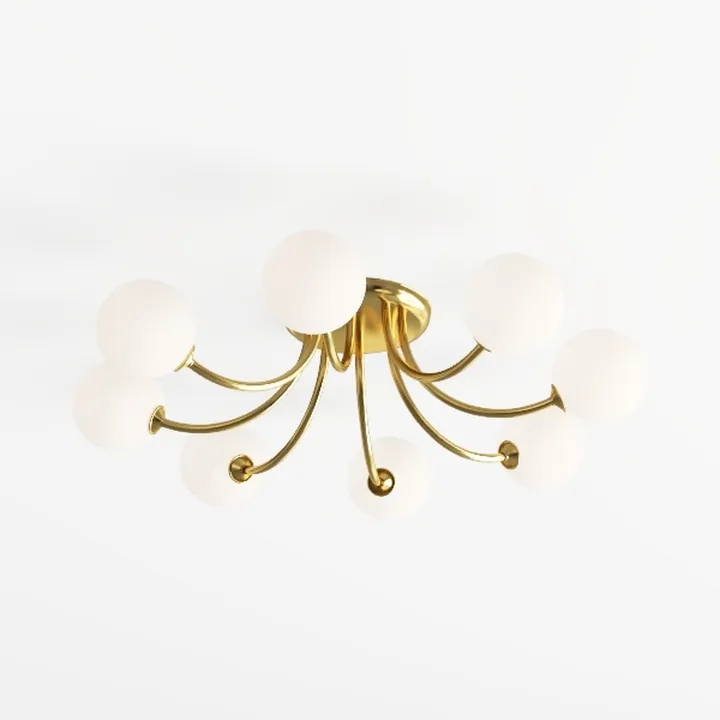 Modern Brass Glass Semi Flush Mount Ceiling Lamp 3D Model