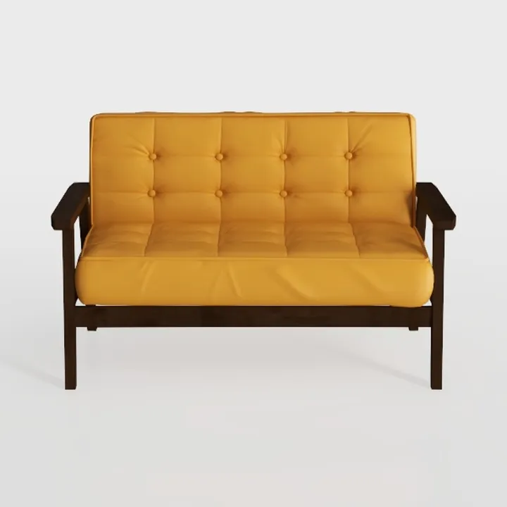 Modern Mustard Yellow Leather Tufted Wood Frame Loveseat 3D Model