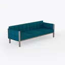 Modern Teal Fabric Upholstered Wooden Frame Three Seat Sofa 3D Model Right 45 Degree View