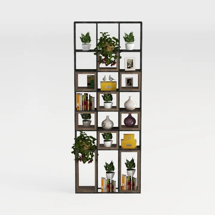 NUMENN Triple Wide 6 Tier Bookshelf, Rustic Indust