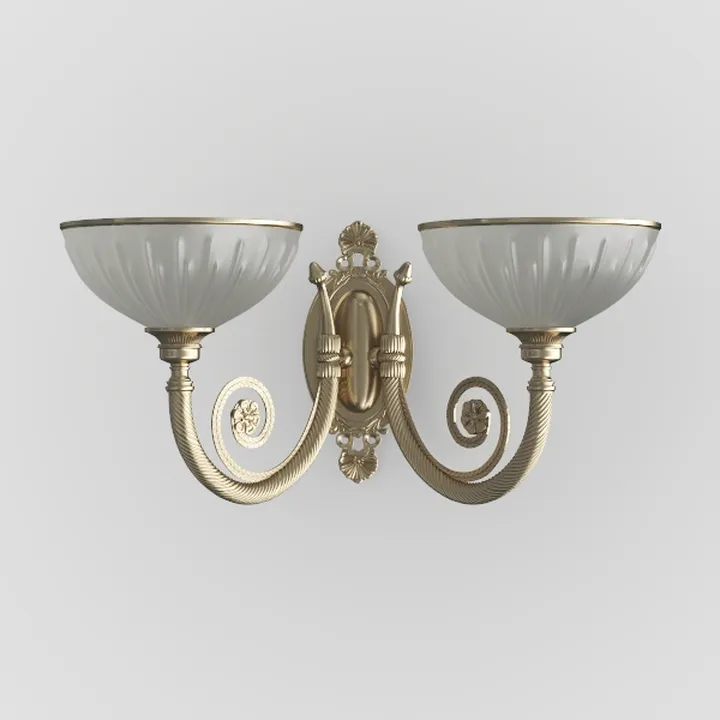 Vintage Brass Glass Double Wall Lamp 3D Model