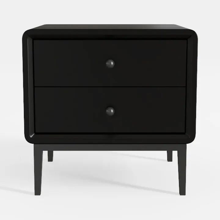 Modern Minimalist Black Solid Wood Nightstand 3D Model