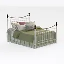 Vintage White Metal Four Poster Bed with Coordinating Bedding 3D Model Right 45 Degree View