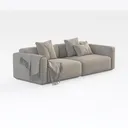 Minimalist Boucle Fabric 4 Seater Sofa with Throw Pillows and Blanket 3D Model Right 45 Degree View