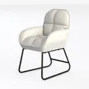Minimalist White Fabric Upholstered Metal Armchair 3D Model Left 45 Degree View
