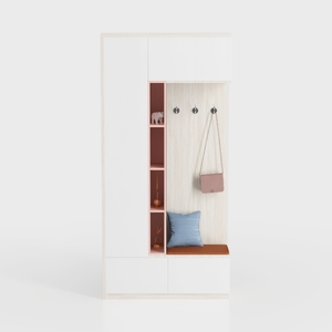 Modern Minimalist Wood and White Entryway Storage Cabinet 3D Model
