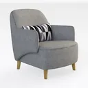 Modern Minimalist Fabric Upholstered Armchair with Decorative Lumbar Pillow 3D Model Right 45 Degree View