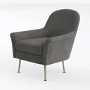 Modern Grey Velvet Gold Metal Legs Armchair 3D Model Left 45 Degree View
