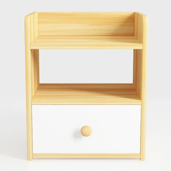 Minimalist Solid Wood White Drawer Nightstand 3D Model