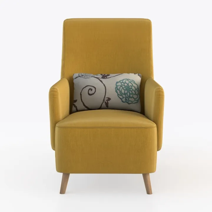 Modern Mustard Fabric Armchair with Decorative Throw Pillow 3D Model