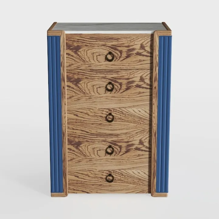 Modern Solid Wood Blue Accent Five Drawer Dresser 3D Model