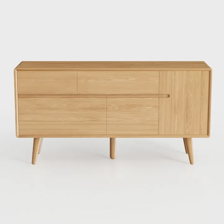 Mid-Century Solid Oak Wood Sideboard with Storage Drawers 3D Model