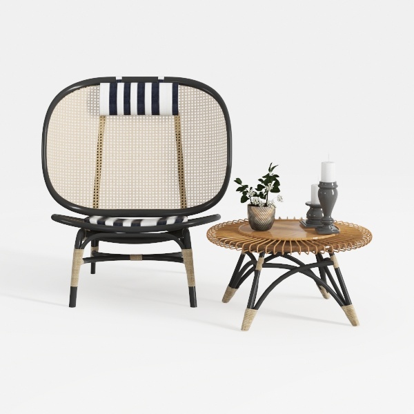 2-Piece Natural Wicker Outdoor Bistro Set with Bei