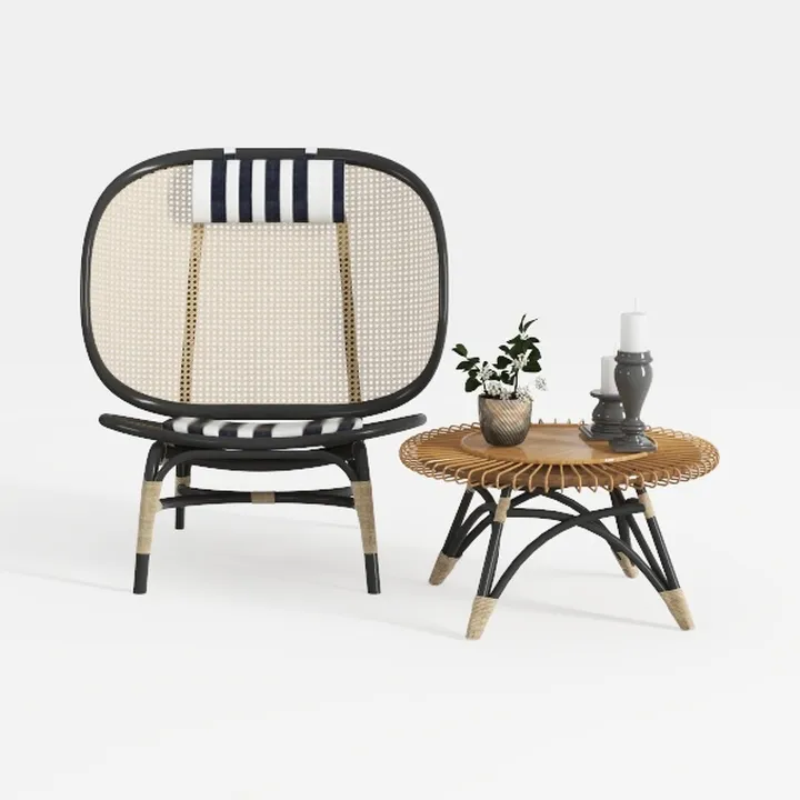 2-Piece Natural Wicker Outdoor Bistro Set with Bei