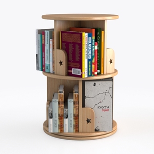 Minimalist Solid Wood Rotating Double Tier Bookshelf 3D Model