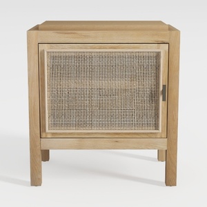 Japandi Solid Oak Rattan Nightstand 3D Model