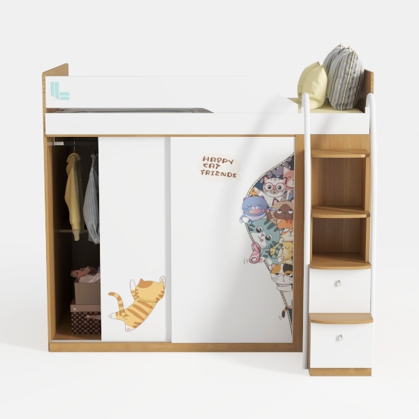 Aiuyesuo Twin Size Loft Bed with Wardrobe, Solid W