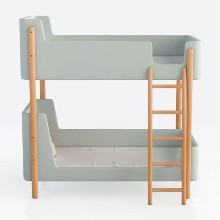 Minimalist Solid Wood Light Blue Kids Bunk Bed 3D Model