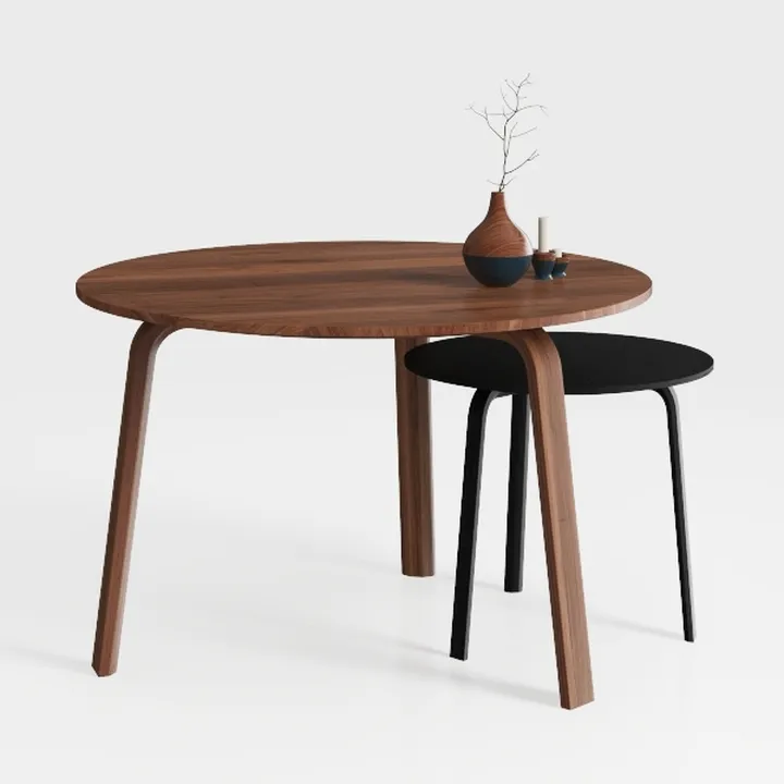Modern Walnut Wood Round Nesting Dining Table Set 3D Model