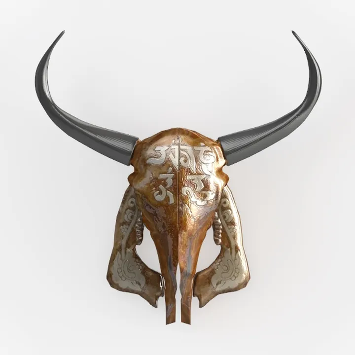Bohemian Carved Metal Bull Skull Wall Decor 3D Model