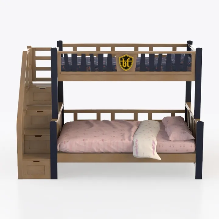 Letto a castello QUBA a 3 posti, 200 x 90 cm, con reti e materasso in bianco, grigio o pino naturale (grigio/rosa)