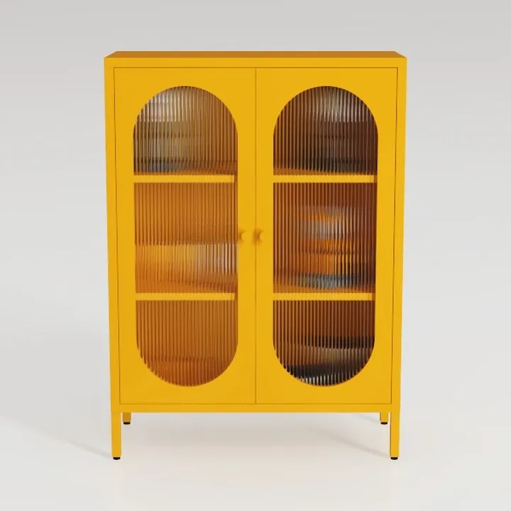 Small 2 Transparent Door Metal Storage Side Buffet
