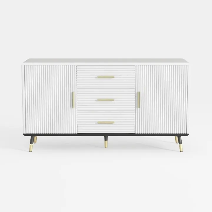 Modern Minimalist White Fluted Gold Accent Sideboard Cabinet 3D Model