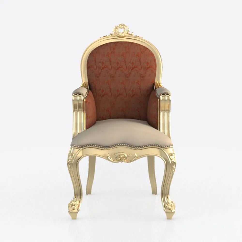 Armchair French Antique Style Chair Royal Baroque Retro Style in Gold Finish Deluxe Fabric in Gold Flower Pattern for Home Décor or Hotel Décor