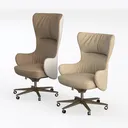 Modern Fabric Leather Upholstered Swivel Office Armchair 3D Model Left 45 Degree View