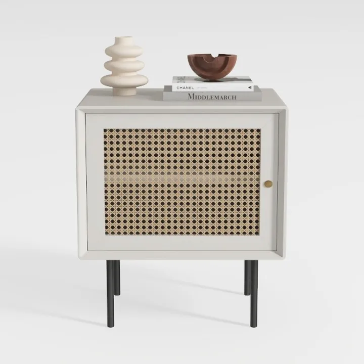 Minimalist Japandi Rattan Solid Wood Nightstand 3D Model