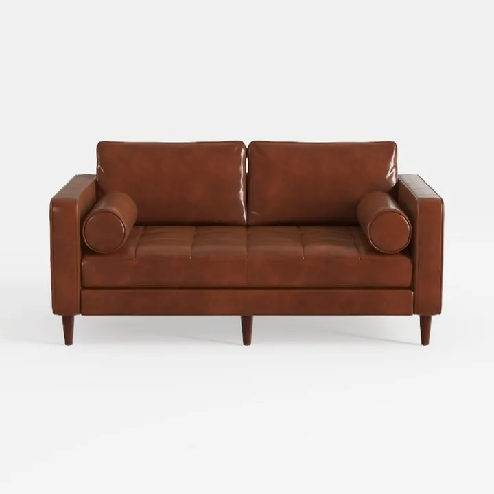 Modern Brown Leather Tufted Loveseat Sofa 3D Model