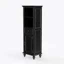 Vintage Black Solid Wood Tall Storage Cabinet With Drawer Shelves 3D Model Left 45 Degree View