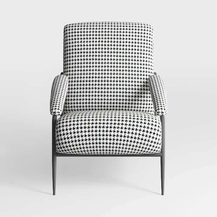 Minimalist Houndstooth Fabric Armchair with Metal Legs 3D Model