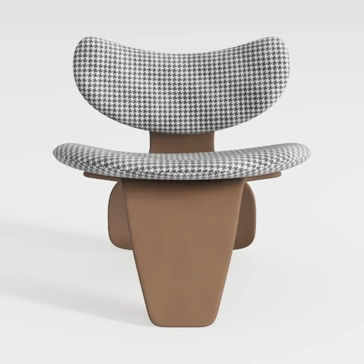 Modern Houndstooth Fabric Brown Metal Accent Chair 3D Model
