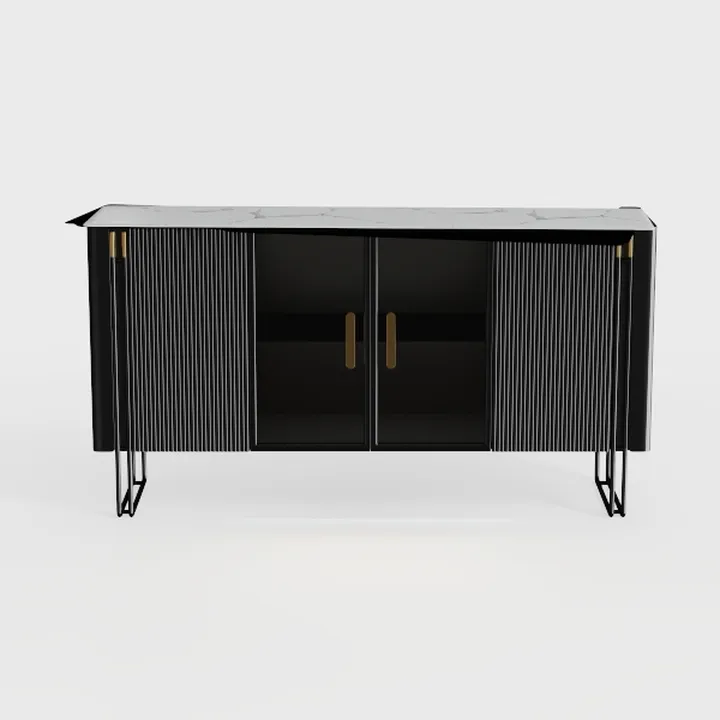 Modern Marble Top Black Metal Leg Sideboard Cabinet 3D Model