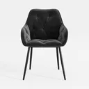 Modern Black Velvet Tufted Armchair with Metal Legs 3D Model Front View