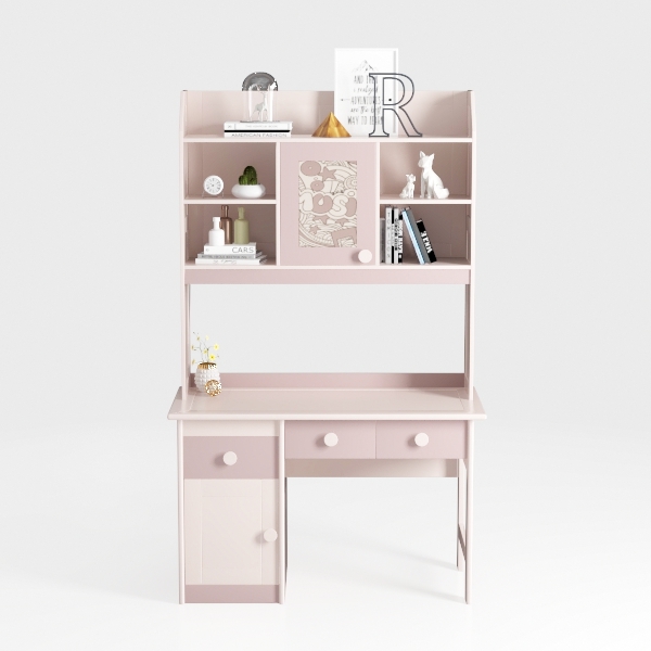topjia Study Desk with Hutch & Bookshelf & Drawers