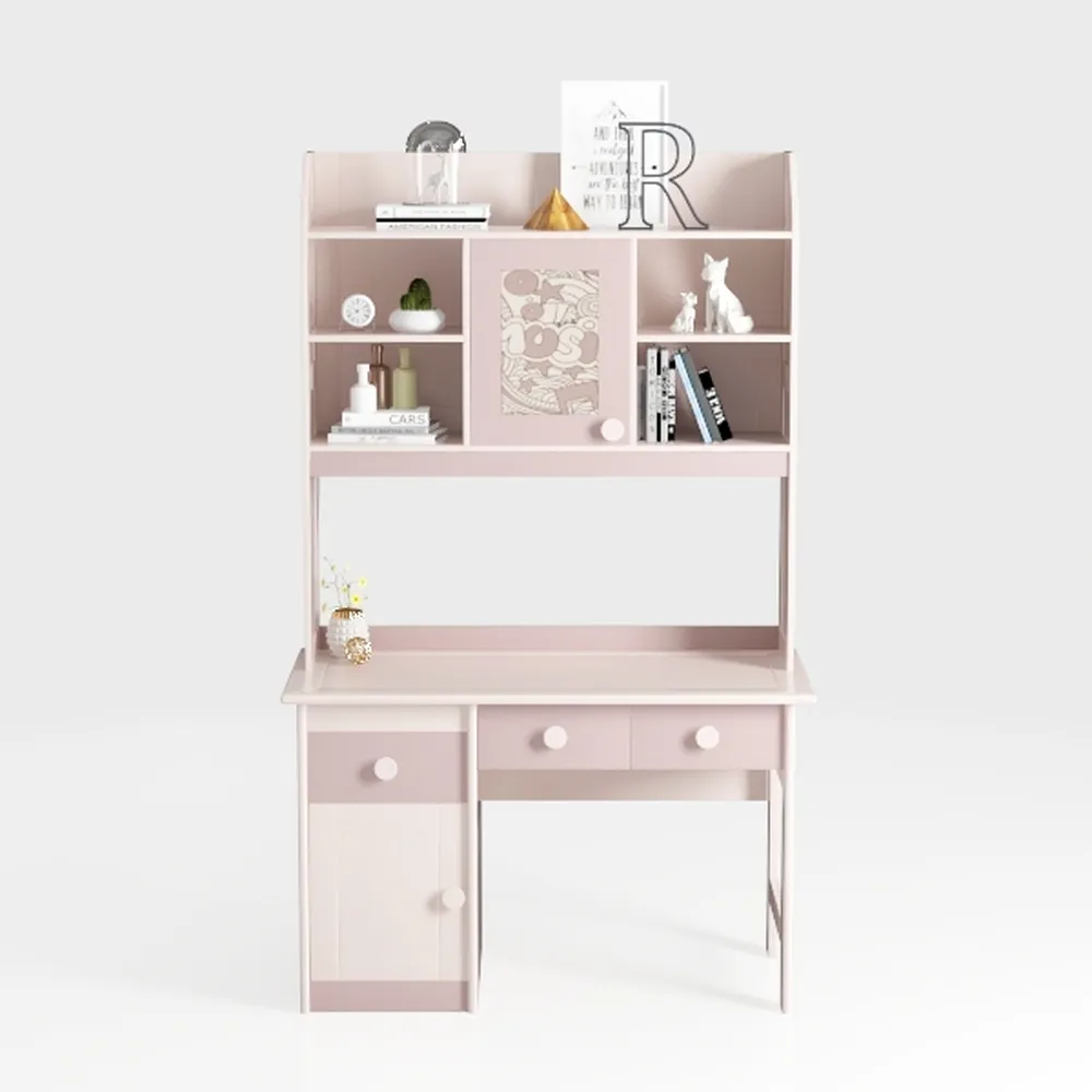 topjia Study Desk with Hutch & Bookshelf & Drawers