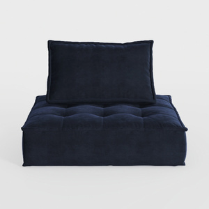 Minimalist Navy Velvet Tufted Armless Ottoman 3D Model