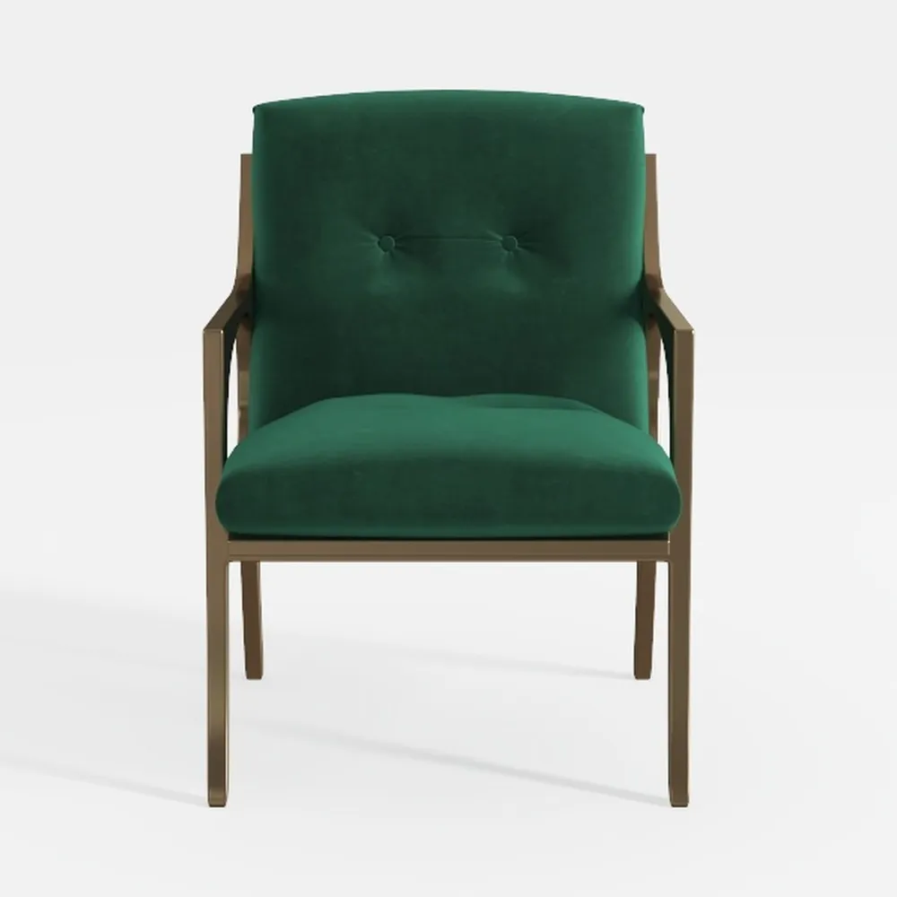 Green Velvet Accent Chairs Set of 2, Comfy Button
