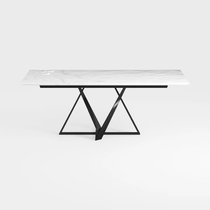 Modern Marble Top Black Metal Frame Dining Table 3D Model