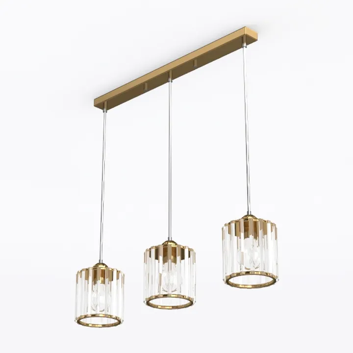 Modern Brass Glass 3 Light Pendant Chandelier 3D Model