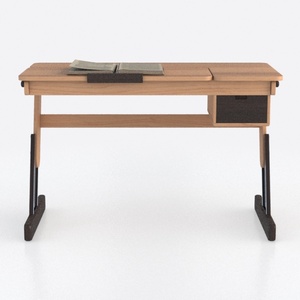 Minimalist Solid Wood Metal Student Desk with Storage Drawer 3D Model