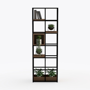 Industrial Metal and Solid Wood Open Bookshelf 3D Model